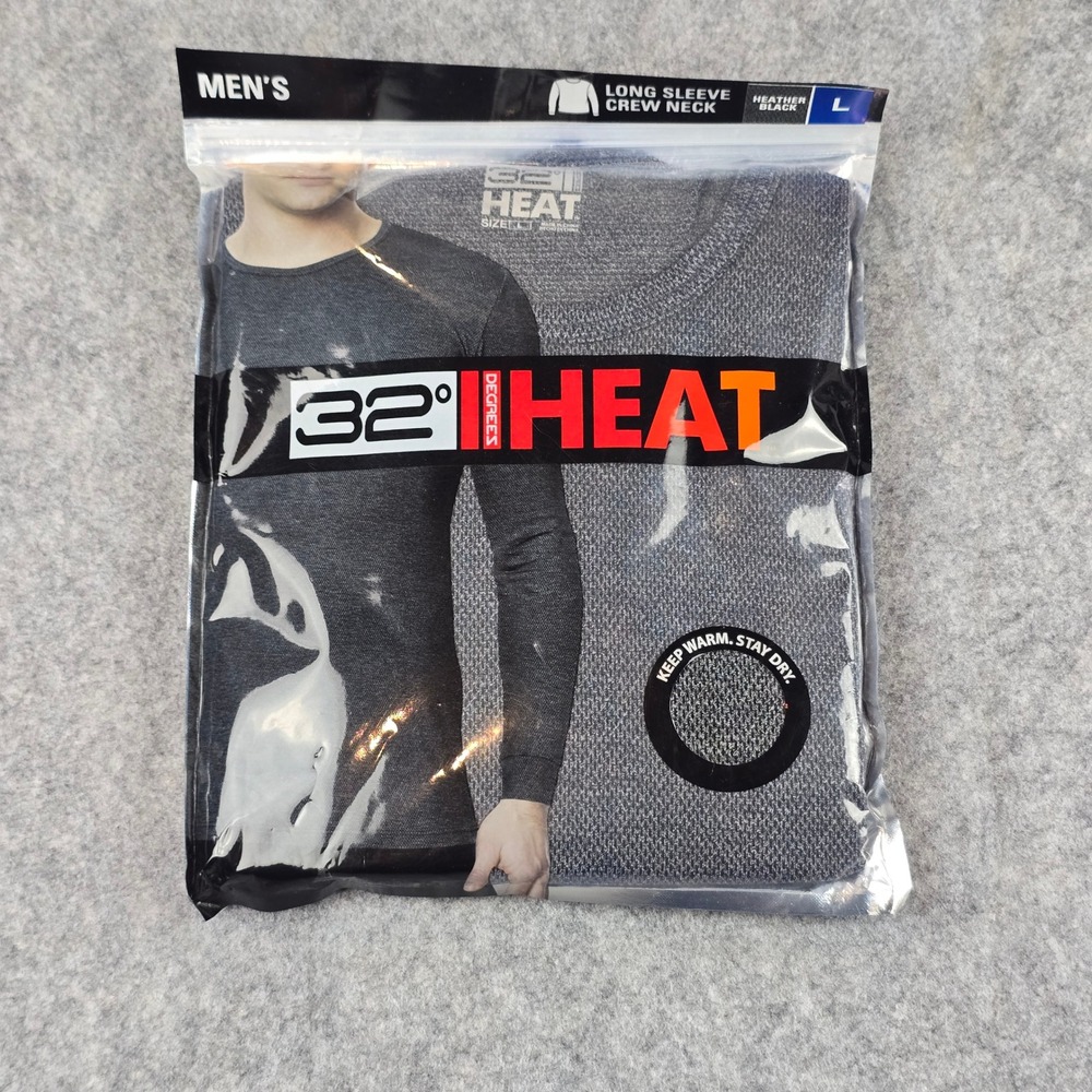 32 Degrees Heat Thermal Top Mens L Heather Black Athletic Long Sleeve Crew Neck
